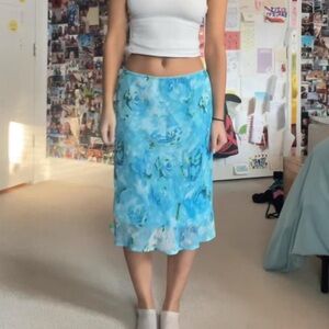 Blue Floral Midi Skirt